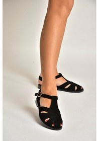 Resim Fox Shoes Y250303002 Siyah Süet Kadın Sandalet Siyah 