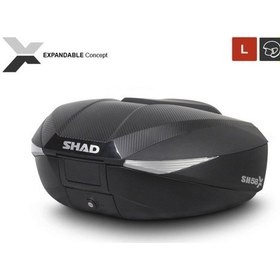 Resim Motosiklet Arka Çanta Siyah Carbon Üç Kademeli Genişleyebilir Model Motor Arka Topcase 58lt Renkli 