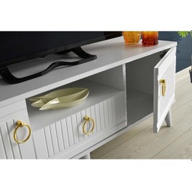 Resim 110 CM MDF MEBRAN KAPAK TV SEHPASI BEYAZ 