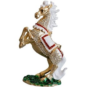 Resim Kristal Taş İşlemeli Dekoratif At Figürlü Metal Mücevher Kutusu 