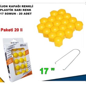 Resim Renkli Bijon Kapağı Plastik Sarı Renk Altıgen 17 Mm Bijon Uyumlu 20 Adet 