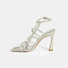 Resim Desa Kadın Gümüş Toka Detaylı Topuklu Abiye Sandalet 