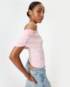 Resim Kayık Yaka Body Drape Detaylı Slim Fit Kısa Kollu 