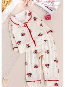 Resim Babymod Fiğürlü Bebe Yaka Önden Düğmeli Kız Bebek Pijama Takımı Kımızı 