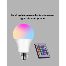 Resim Zeroshop Rgb Uzaktan Kumandalı LED Ampul 16 Renk Dekoratif Aydınlatma 