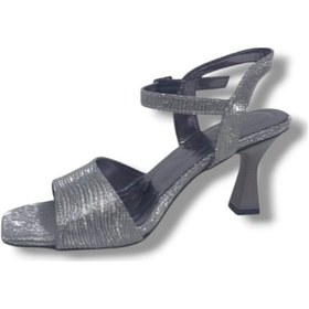 Resim Zerhan 1035 Kadın Platin Pırıltılı Topuklu Abiye Ayakkabı Platin 