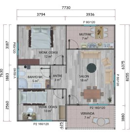 Resim Sismik Prefabrik 62 M2 Prefabrik Ev 