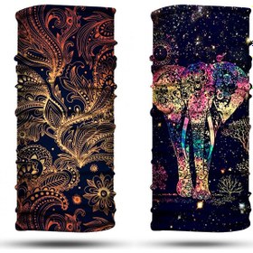 Resim Altın Yaprak - Şans Fili Desenli 2'li Set Boyunluk Bandana Outdoor Balaklava Yüz Maskesi Kafa Bandı 