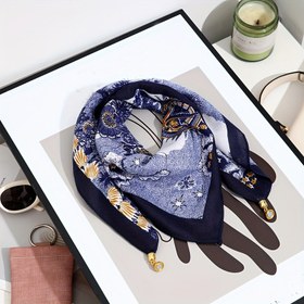 Resim 1 adet Bohemian Çiçekli Manyetik Tokalı Kare Atkı - Zarif Baskı, Nefes Alabilen Polyester Boyun Bandı, Tüm Mevsimler İçin Uygun, Her Şey İçin Uygun Moda Aksesuarı, Özellikle Sevgililer Günü, Gençler ve Günlük Şık Kıyafetler İçin, Sevimli Atkı 