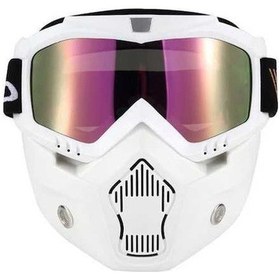 Resim Pazly Çıkarılabilir Gözlüklü Açık Yüz Kaskı Maskesi - Rüzgar/kum Koruma, Rahat Nefes Alma, Beyaz, Orta Boy Beyaz 