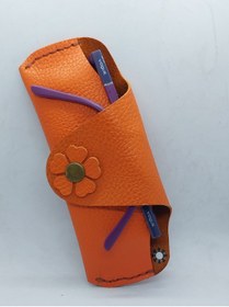 Resim sorte store Hakiki Deri El Yapımı Turuncu Kahverengi Dikişli Gözlük Kılıfı 