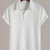 Resim Yaz için Ribalı ve Elmas Desenli Örme Düz Golf Tişört, Kısa Kollu Yaka Yaka Henley Gömlek, Erkekler İçin İş ve Günlük Geziler İçin Rahat Moda 