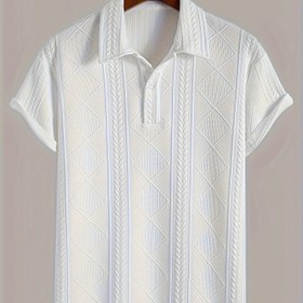 Resim Yaz için Ribalı ve Elmas Desenli Örme Düz Golf Tişört, Kısa Kollu Yaka Yaka Henley Gömlek, Erkekler İçin İş ve Günlük Geziler İçin Rahat Moda 