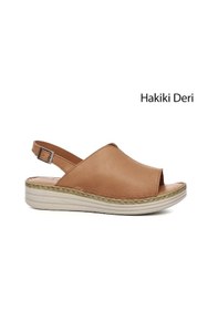 Resim Gönderi R Taba Dolgu Topuk Hakiki Deri Comfort Sandalet Taba 