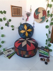 Resim Ottoman Pouffe El Yapımı Hakiki Kuzu Deri Iskandinav Bahçe Balkon Bungalov Puf Yer Minderi Ikili 60ve40cm(DOLGUSUZ) 
