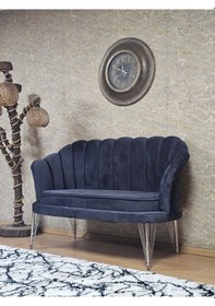 Resim Zafir İkili İstiridye Krom Kaplama Telli Ayak Çay Seti Koltuk Tekli Berjer , İkili Berjer Koltuk Füme 