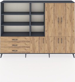 Resim Arges Dolap 11 Raflı 3 Çekmeceli 5 Kapaklı 220x30x163 Antrasit-ça Antrasit-çam 