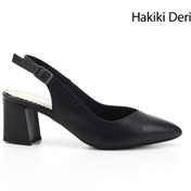 Resim GÖNDERİ(R) Kadın / Kız Lacivert Antik Kalın Topuklu Arkası Açık Hakiki Deri Ayakkabı 