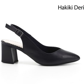 Resim GÖNDERİ(R) Kadın / Kız Lacivert Antik Kalın Topuklu Arkası Açık Hakiki Deri Ayakkabı 