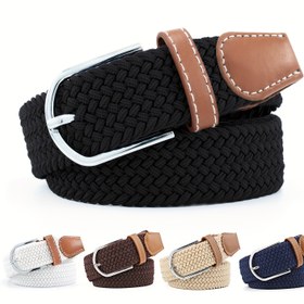 Resim Düz Renk Unisex Kemerler Basit Pin Tokalı Örgülü Bel Rahat Kot Pantolon Kemer Kadınlar Erkekler için 