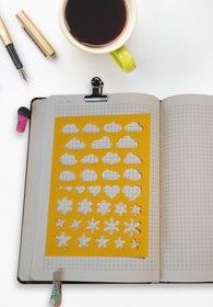 Resim Karmelom Studio Bullet Journal Şekilli Çizim Şablon Cetvel - Bulut, Kalp ve Çiçek Desenli Çizim Aracı 