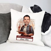 Resim En Başarılı Erkek Teknoloji Öğretmeni Karikatürlü Yastık 