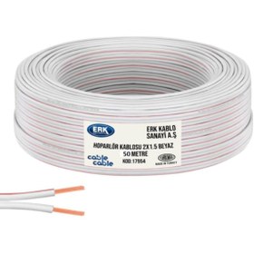 Resim Poke 50 Metre 2x1,5mm Beyaz Kırmızı Çizgili Elektrik Ses ve Hoparlör Kablosu Kordon 