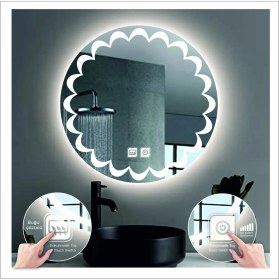 Resim Dnr-Mirror90 Cm Beyaz Ledli Tasarım Kumlamalı Dokunmatik Tuşlu Buğu Önleyicili Banyo Aynası Makyaj Aynası 