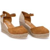 Resim Elit Anastelle Kadın Hakiki Süet Deri Dolgu Topuk Sandalet Taba Taba 