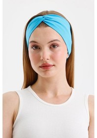 Resim Butik Çapraz Bağlamalı Kadın Bandana Saç Bandı, Kaymaz Yumuşak Esnek%100 Pamuklu Penye - Tek Ebat / Aqua Aqua 