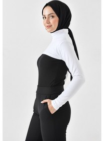 Resim A02teks Dik Yaka Boyunluklu Kolluk Uzun Kollu Boyunluk Tesettür Boyunluk Balıkçı Yaka Bodysuit Beyaz 