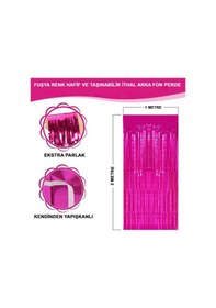 Resim Fuşya Renk Ekstra Metalize Parlak Saçaklı Arka Fon Perde İthal A Kalite 1x2 Metre Diğer 