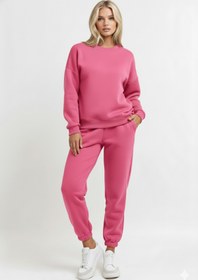 Resim KVİNS Kadın Basic Bisiklet Yaka Eşofman Takımı-Rahat ve Şık Pamuklu Oversize Sweatshirt&Jogger Alt-Günlük 