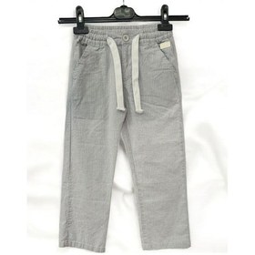 Resim Erkek Çocuk Keten Çizgili Beli Lastikli Pantolon-14071-grı Gri 