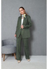 Resim Kare Düğmeli Yünefekt Takım Haki Haki 