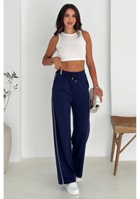 Resim Noa & Noa Kadın Lastikli Bel Bağcıklı Bol Paça Pantolon Rahat & Minimal Stil Lacivert 