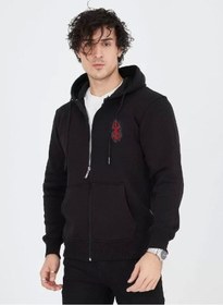 Resim Unisex Baskılı Tam Fermuarlı Kapşonlu Sweatshirt - Siyah Siyah 