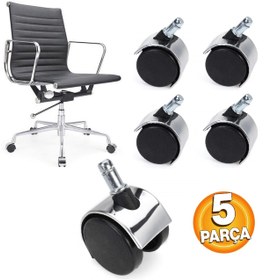 Resim Depolife Ofis Büro Koltuk Tekerleği 5 Adet Sekmanlı Teker Ayak Için Metalik Gri Çalışma Koltuğu Yedek Parça 
