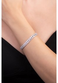 Resim So Chic Baget Taşlı 18 Ayar Beyaz Altın Kaplama 18 CM Gümüş Bileklik 