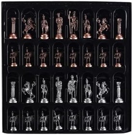 Resim GiftHome Orta Boy Metal Roma Satranç Takımı Antik ve Sedef Desenli MDF Ahşap Satranç Tahtası (37x37 cm.) 