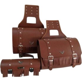 Resim ebakbak Motosiklet Deri Yan Ve Sosis Çanta 3'lü Set Takım Chopper Kahverengi Model Motor Çantası 
