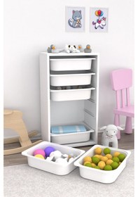 Resim Beyaz 6 Sepetli Çok Amaçlı Dolap Mutfak Oyuncak Dolabı 
