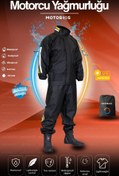Resim Motobros Reflektörlü Özel Kesim 0,45mm Kalın Yağmurluk Takımı (CEPLİ) Su Geçirmez Pvc Kumaş Ekstra Kalın 