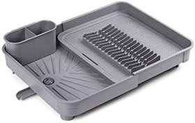 Resim Miss Collection Açılır Kapanır Bulaşıklık Tabaklık, Su Tahliye Oluklu ve Çatal Bıçak Kurutmalıklı-Modern Tasarım Plastik (Gri) 