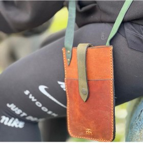 Resim Tuvita Collection Bodrum %100 Deri El Yapımı Kadın Erkek Unisex Taba Yeşil Telefonluk Telefon Postacı Kol Çantası Çapraz 