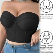 Resim Plus Beden Kadınlar İçin Tel Askılı Push-Up Strapless Sütyen - Ayarlanabilir İnce Kupa Şekillendirici, Nefes Alabilen Destekli ve Karın Kontrollü Günlük Zarif Fit için Bel Zayıflatıcı, Strapless Push Up Camisole 