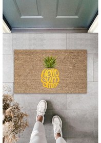 Resim Kahverengi Kapı Önü Paspası Hello Summer Ananas Desen K-3263 