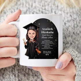 Resim Karikatürlü Kız İlkokul Öğrencisi Mezuniyet Kupa Bardak 