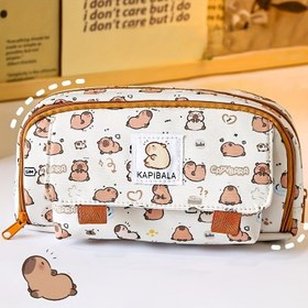 Resim Büyük Kapasiteli Capybara Desenli Depolama Çantası, 30 Kalem Tutabilir, Dört Katmanlı Kalem Kutusu, Dayanıklı ve Öğrenci Kırtasiyesi Depolamak İçin Kullanılabilir, Masaüstü Depolama 