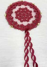 Resim ZEYMERADE Bordo Çiçekli Parlak Taşlı Gelin Tefi, Düğün Kına Söz Sünnet Bekarlığa Veda Bride Zilli 25cm, 1 Adet 